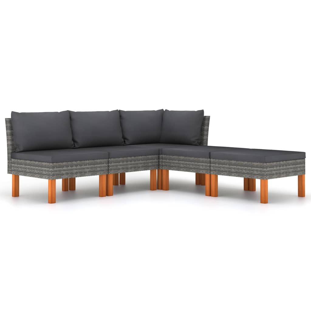vidaXL 5 Piece Patio Lounge Set with Cushions Poly Rattan Gray