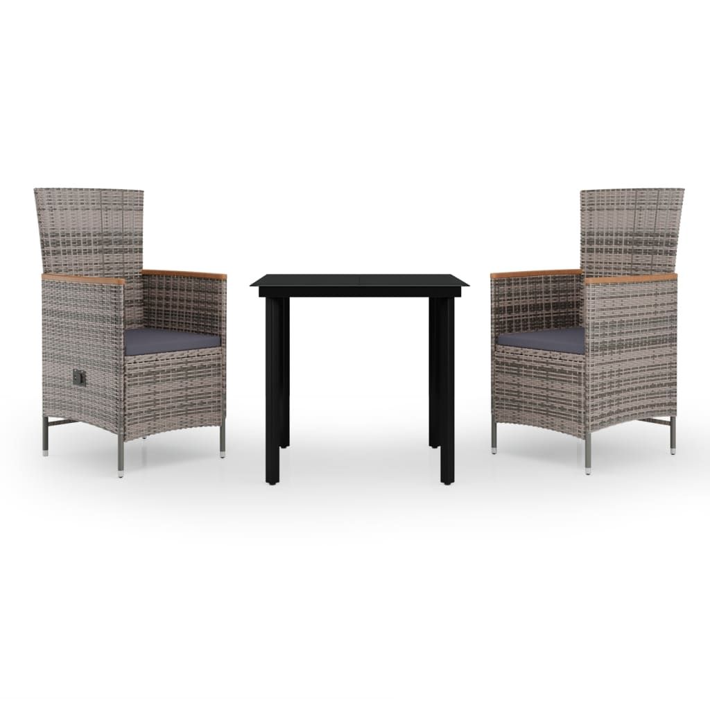 vidaXL 3 Piece Garden Dining Set with Cushions Grey