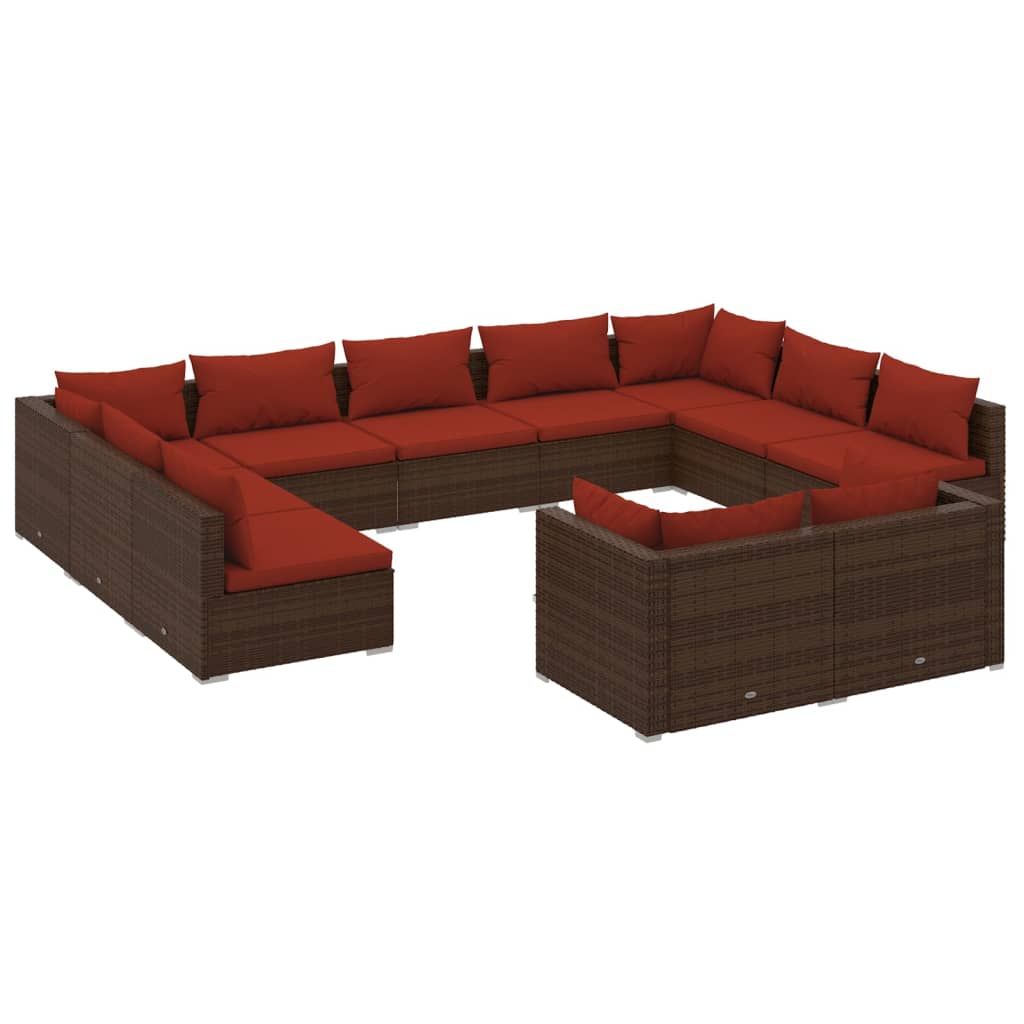 vidaXL 11 Piece Patio Lounge Set with Cushions Brown Poly Rattan