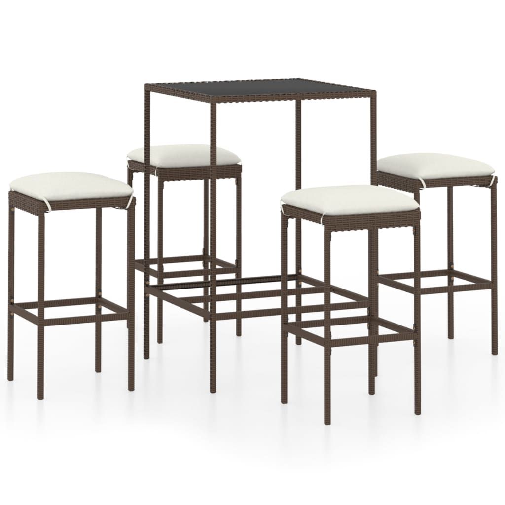 vidaXL 5 Piece Patio Bar Set with Cushions Poly Rattan Brown