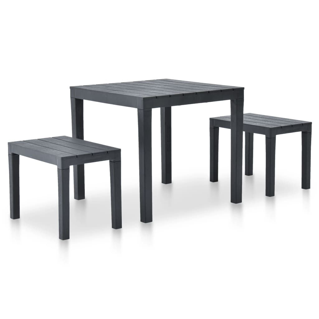 vidaXL Patio Table with 2 Benches Plastic Anthracite