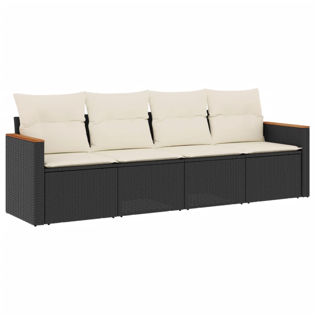 vidaXL 4 Piece Garden Sofa Set with Cushions Black Poly Rattan