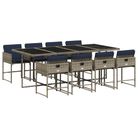 vidaXL 9 Piece Garden Dining Set with Cushions Grey Poly Rattan