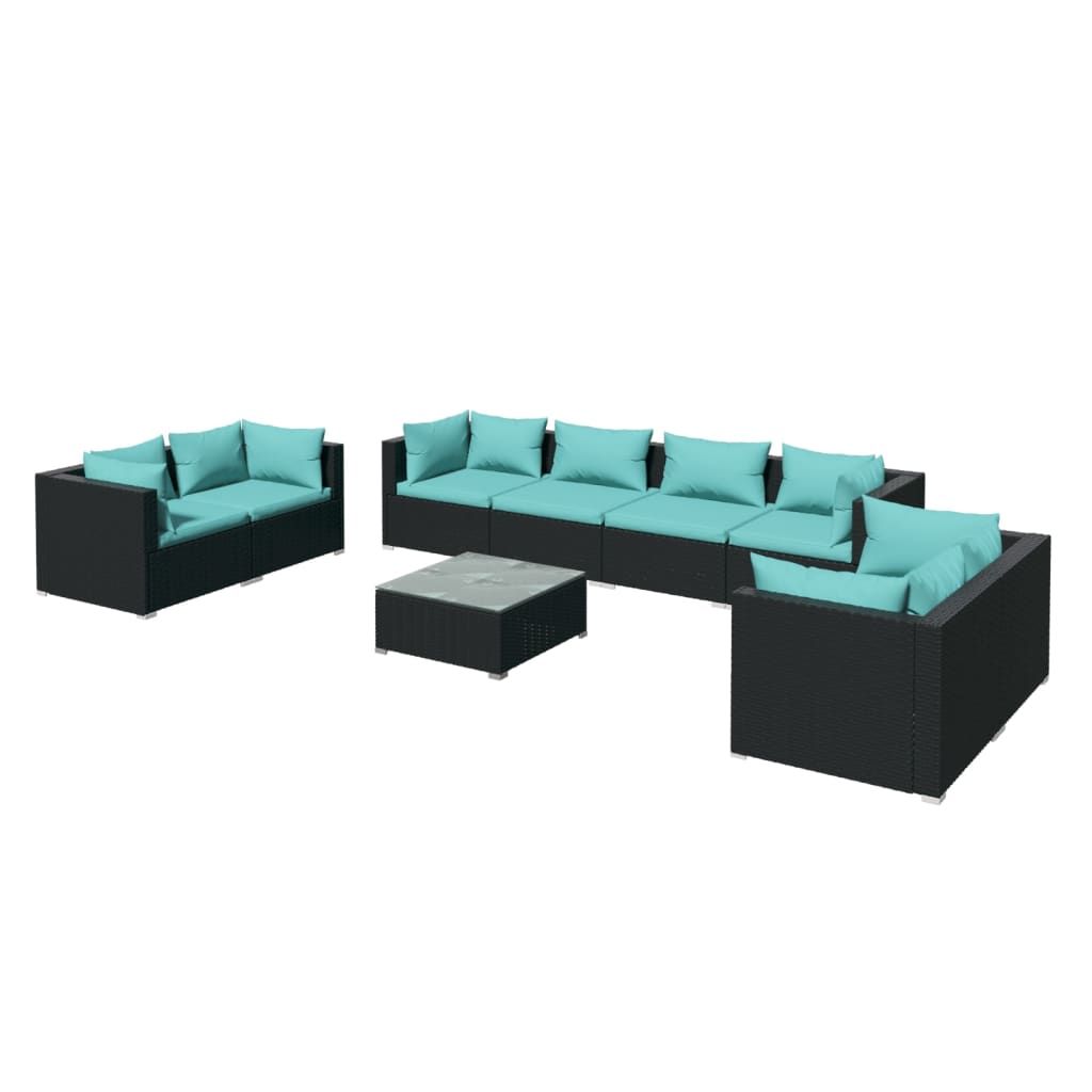 vidaXL 9 Piece Patio Lounge Set with Cushions Poly Rattan Black
