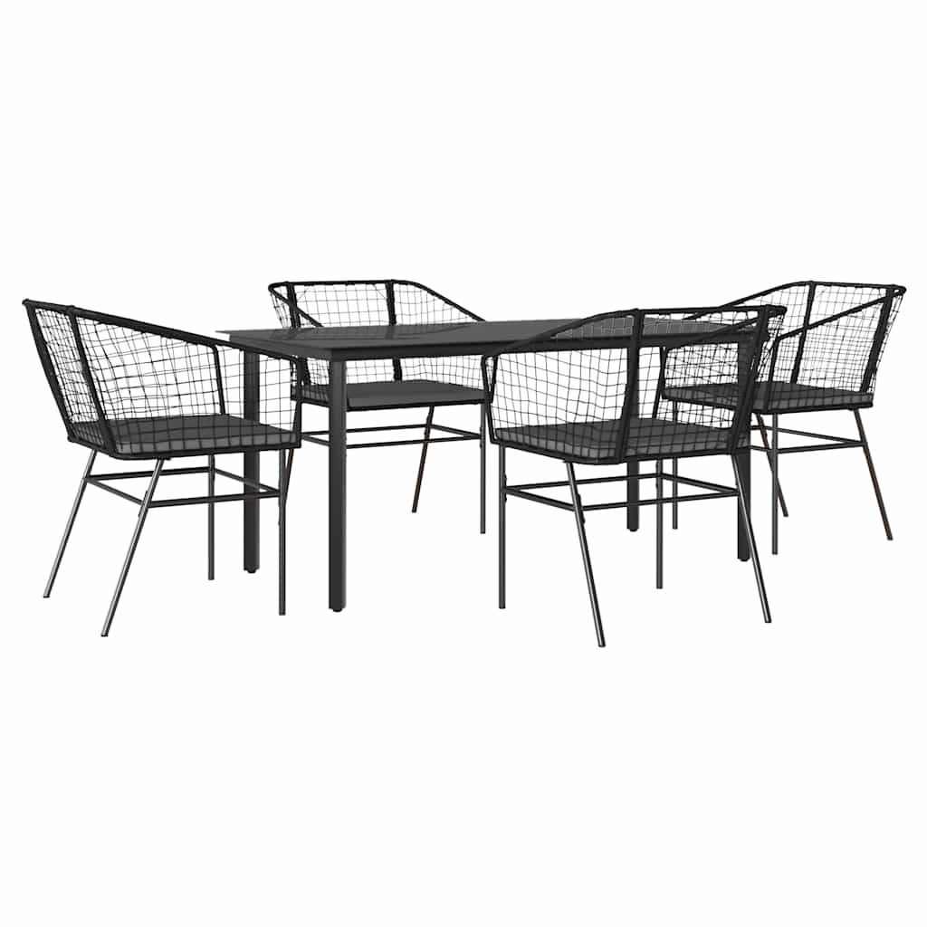 vidaXL 5 Piece Garden Dining Set with Cushions Black Poly Rattan Glass