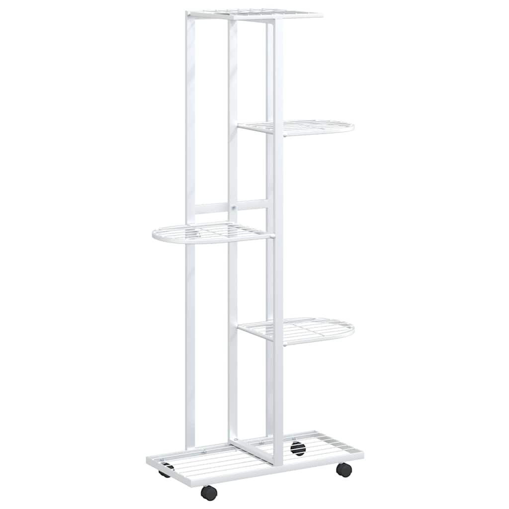 vidaXL 5-Floor Flower Stand with Wheels 17.3"x9.1"x39.4" White Iron