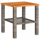 vidaXL Patio Table Gray 15.7"x15.7"x16.5" Poly Rattan Acacia Wood