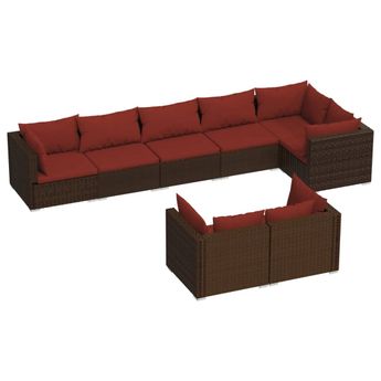 vidaXL 8 Piece Patio Lounge Set with Cushions Brown Poly Rattan