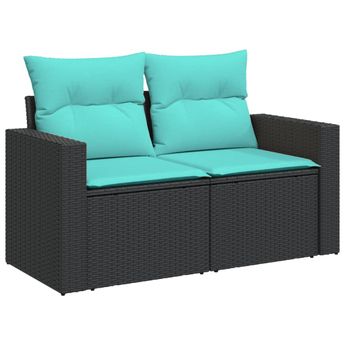 vidaXL Garden Sofa with Cushions 2-Seater Black Poly Rattan
