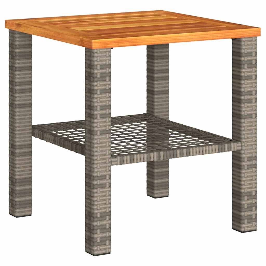 vidaXL Patio Table Gray 15.7"x15.7"x16.5" Poly Rattan Acacia Wood