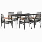 vidaXL 7 Piece Patio Dining Set with Cushions Black Poly Rattan