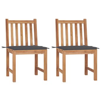 vidaXL Patio Chairs 2 pcs with Cushions Solid Teak Wood
