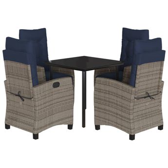 vidaXL 5 Piece Garden Dining Set with Cushions Grey Poly Rattan