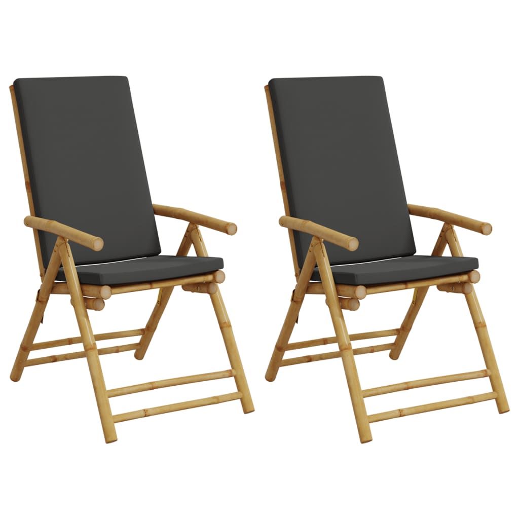 vidaXL Folding Patio Reclining Chairs 2 pcs with Cushions Bamboo