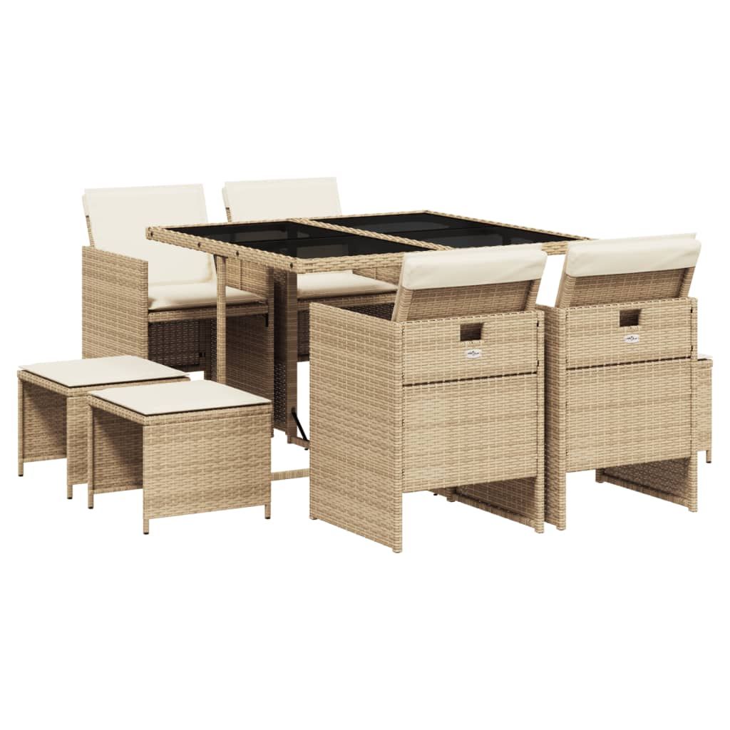 vidaXL 9 Piece Patio Dining Set with Cushions Beige Poly Rattan