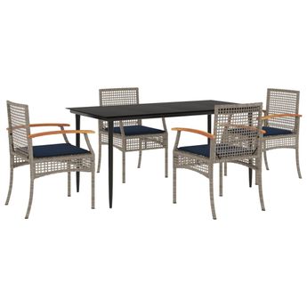 vidaXL 5 Piece Patio Dining Set with Cushions Gray Poly Rattan