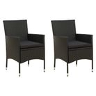 vidaXL Garden Chairs with Cushions 2 pcs Poly Rattan Black