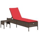 vidaXL Sun Lounger with Table and Cushion Brown Poly Rattan
