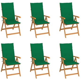 vidaXL Garden Chairs 6 pcs with Green Cushions Solid Teak Wood