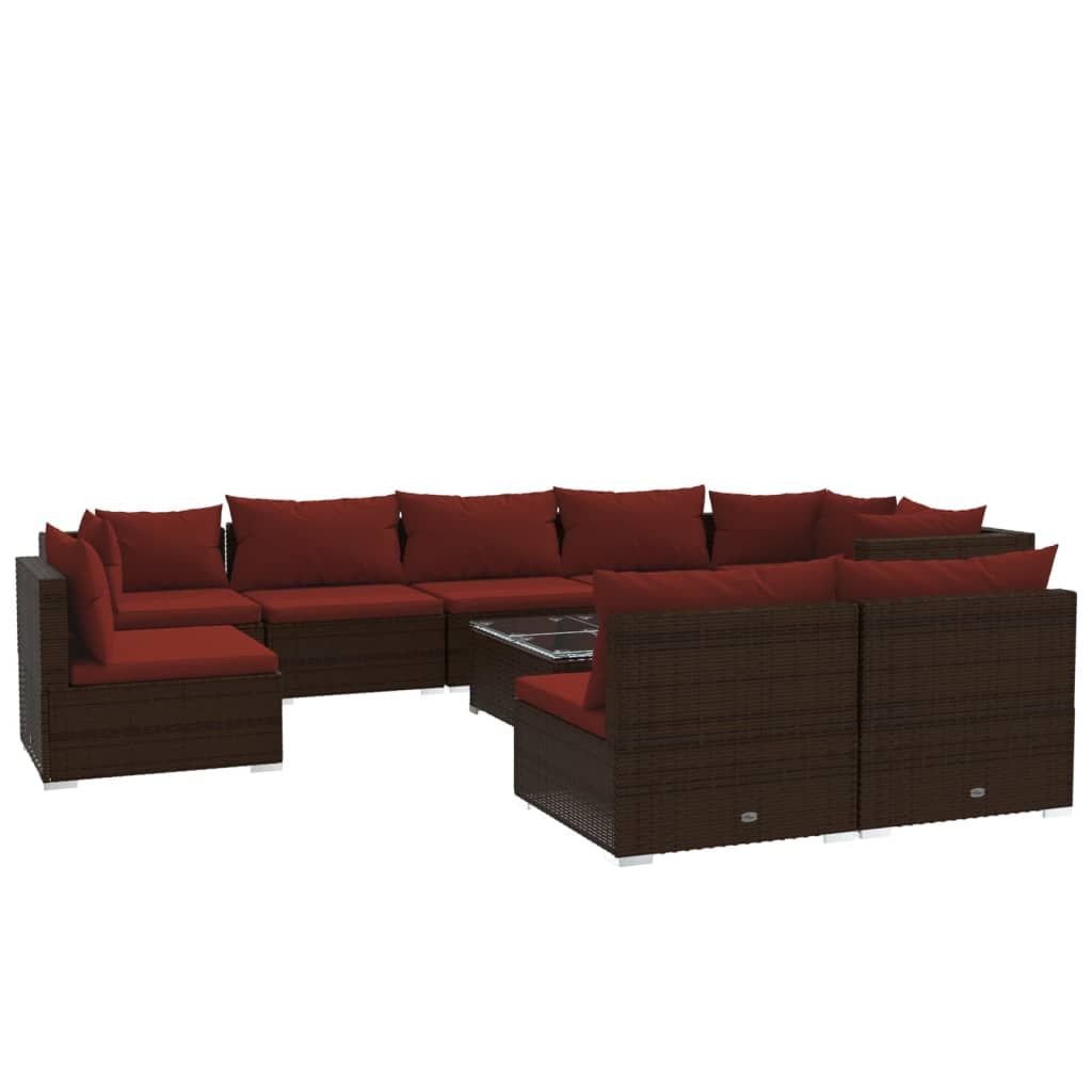 vidaXL 10 Piece Patio Lounge Set with Cushions Poly Rattan Brown