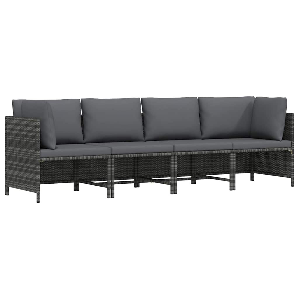 vidaXL 4-Seater Patio Sofa with Cushions Gray Poly Rattan