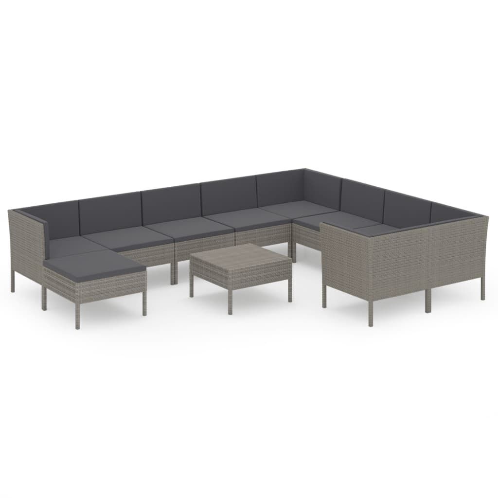 vidaXL 11 Piece Patio Lounge Set with Cushions Poly Rattan Gray