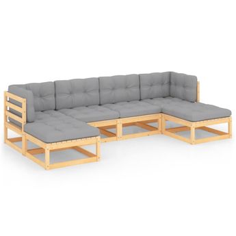 vidaXL 6 Piece Garden Lounge Set with Cushions Solid Wood Pine