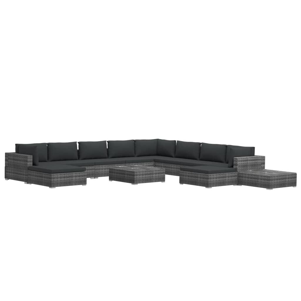 vidaXL 12 Piece Patio Lounge Set with Cushions Poly Rattan Gray