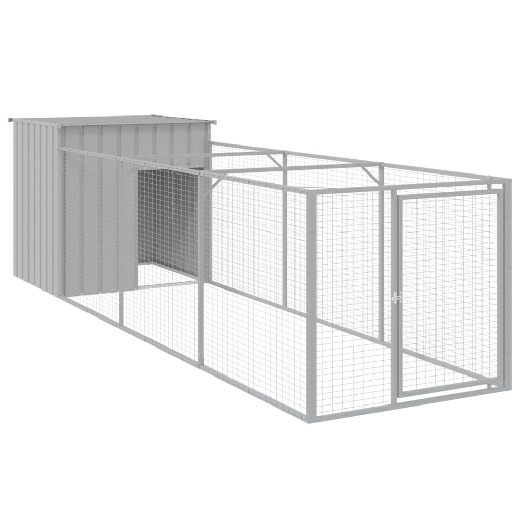 vidaXL Dog House with Run Light Gray 43.3"x159.4"x43.3" Galvanized Steel