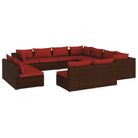 vidaXL 11 Piece Patio Lounge Set with Cushions Brown Poly Rattan