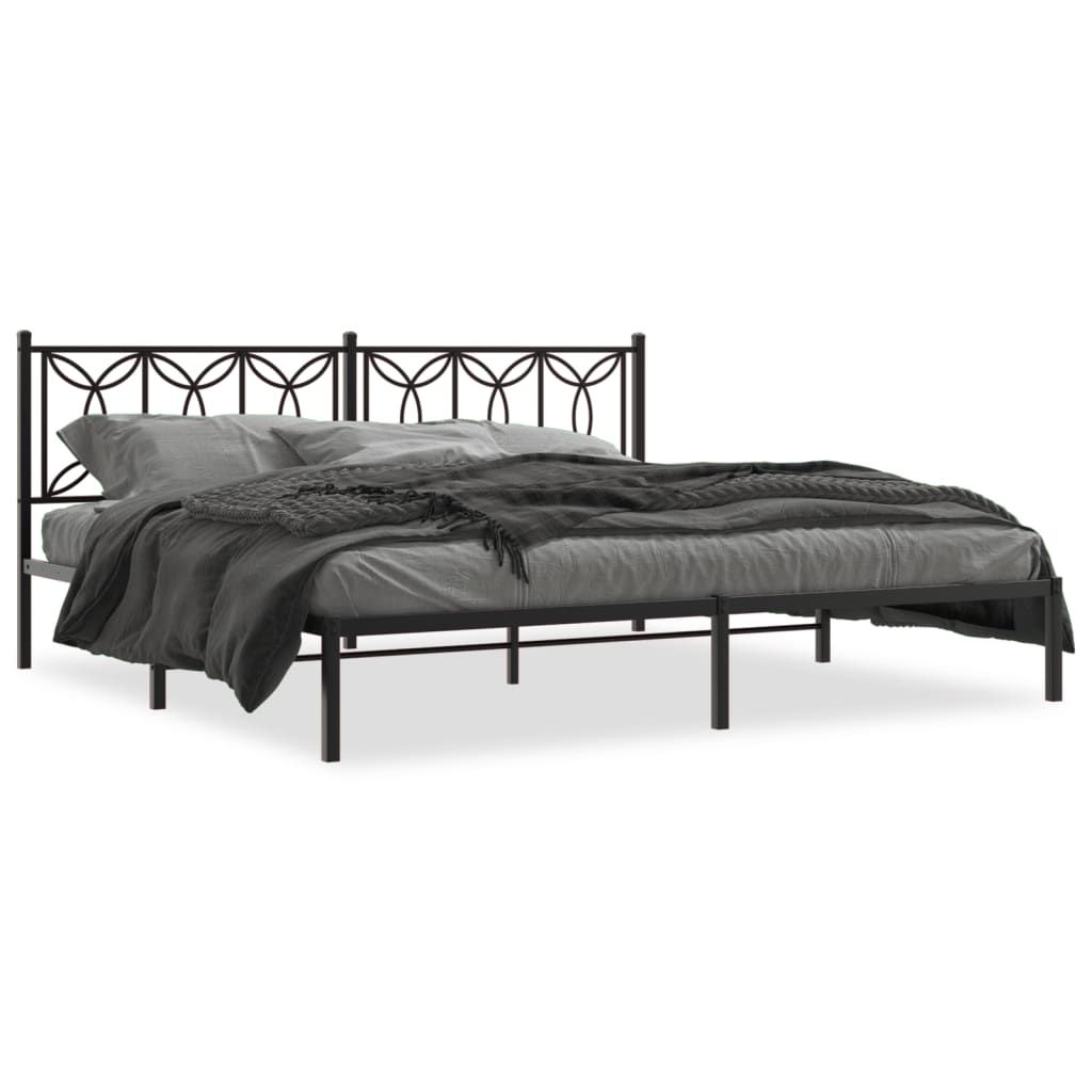 vidaXL Metal Bed Frame without Mattress with Headboard Black 76"x79.9"