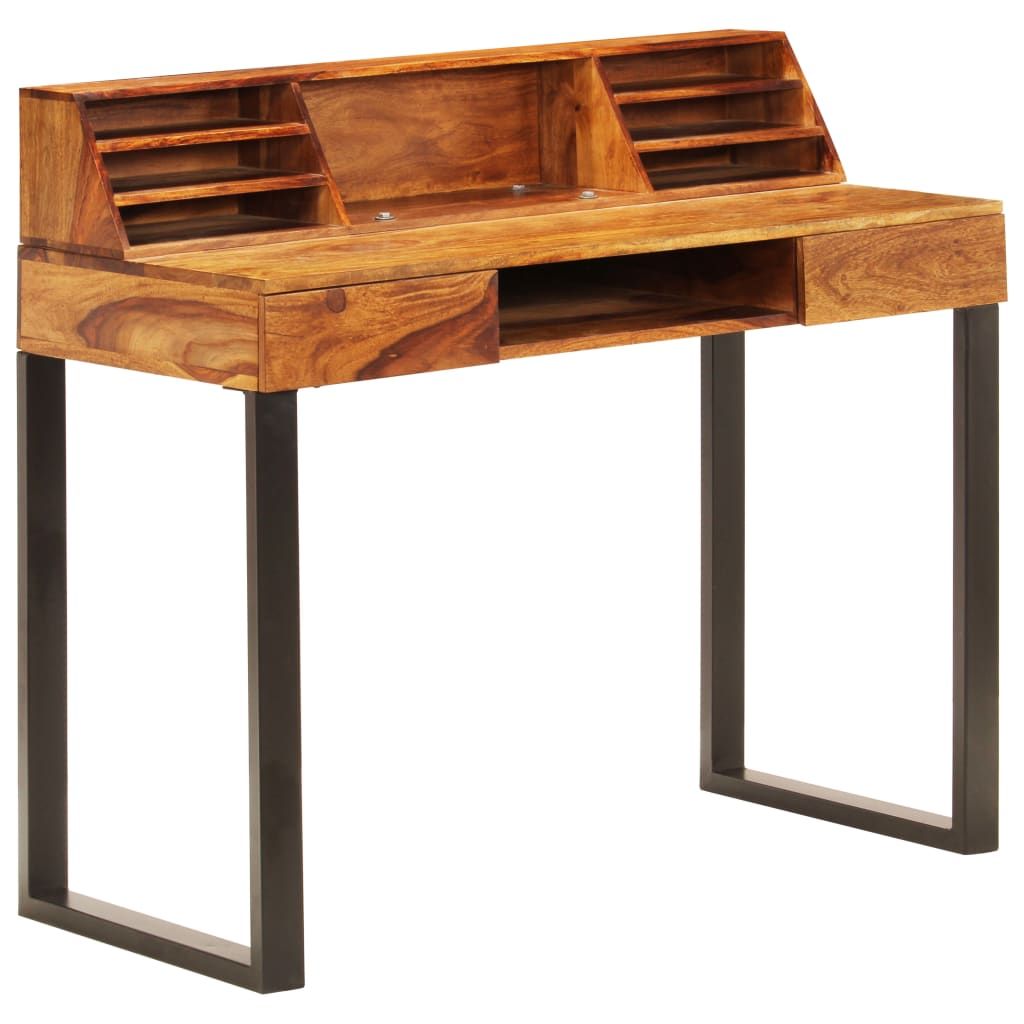 vidaXL Desk 43.3"x19.7"x37" Solid Acacia Wood and Steel