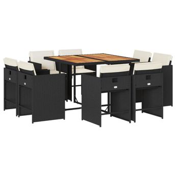 vidaXL 9 Piece Patio Dining Set with Cushions Black Poly Rattan