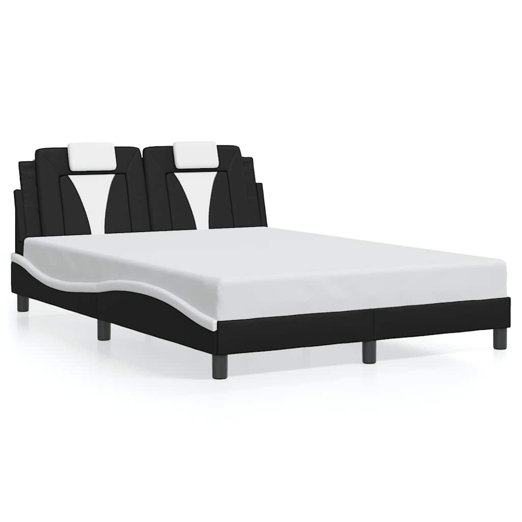 vidaXL Bed Frame "Viana" without Mattress Black and White 53.9"x74.8" Faux Leather