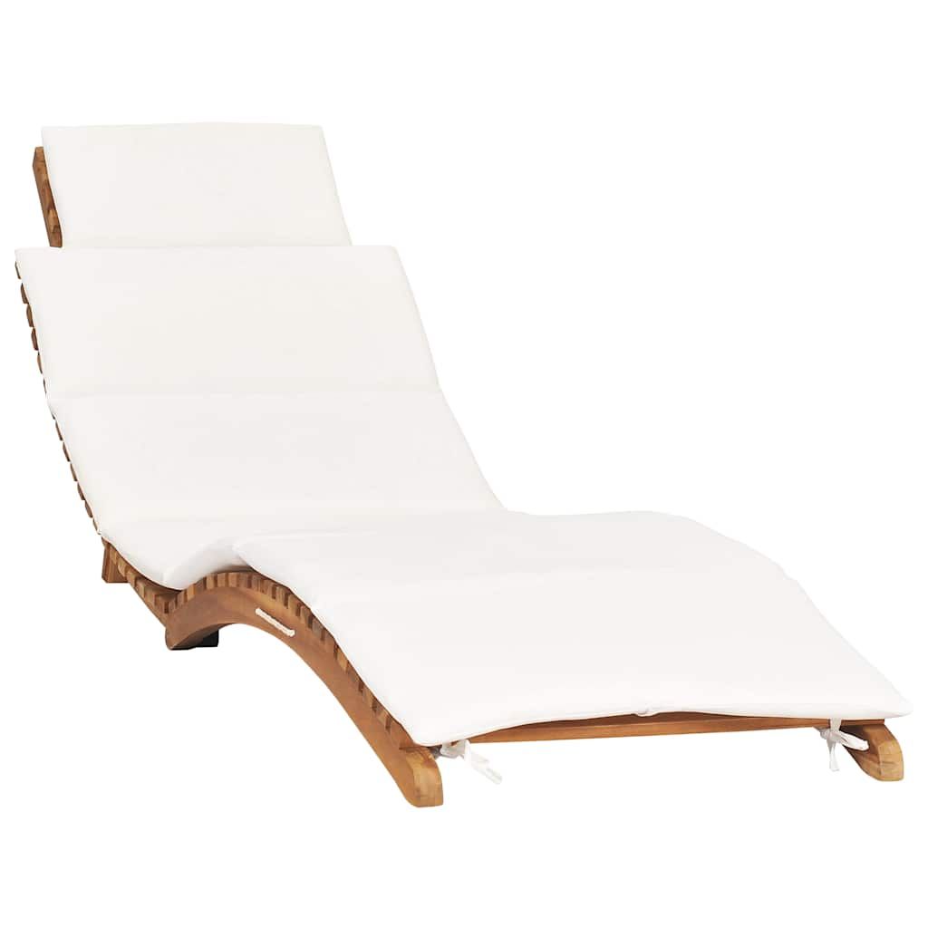 vidaXL Folding Sun Lounger with Cream White Cushion Solid Teak Wood