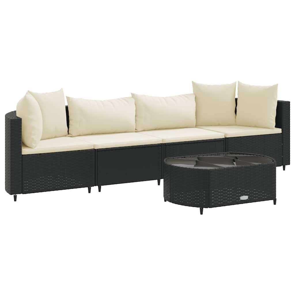vidaXL 5 Piece Garden Sofa Set with Cushions Black Poly Rattan