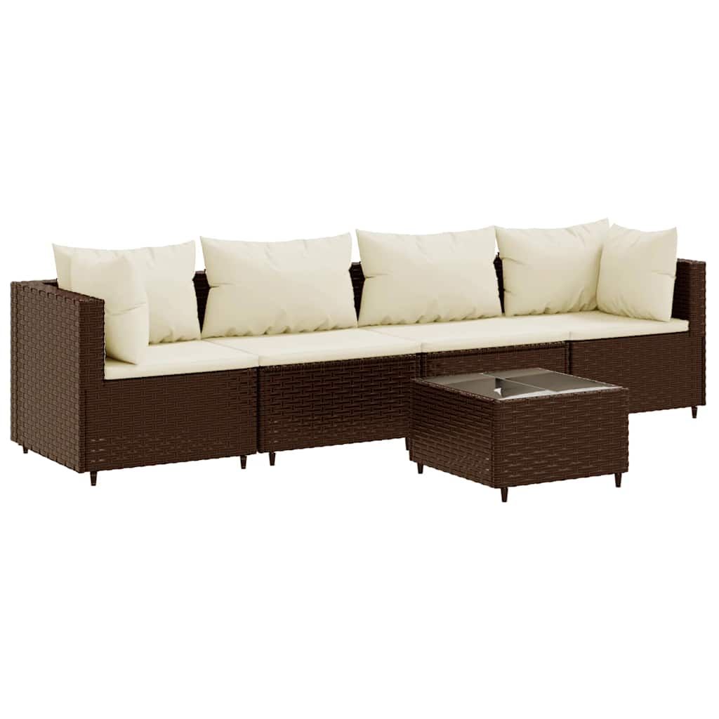 vidaXL 5 Piece Garden Lounge Set with Cushions Brown Poly Rattan