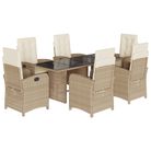vidaXL 7 Piece Garden Dining Set with Cushions Beige Poly Rattan