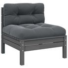 vidaXL Patio Middle Sofa with Anthracite Cushions Gray Solid Pinewood