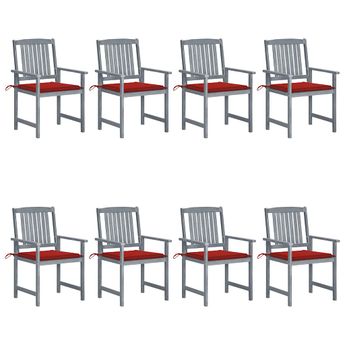 vidaXL Patio Chairs with Cushions 8 pcs Solid Acacia Wood Gray