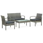 vidaXL 4 Piece Garden Lounge Set with Cushions Poly Rattan Grey