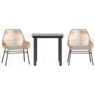 vidaXL 3 Piece Garden Dining Set with Cushions Brown Poly Rattan Glass