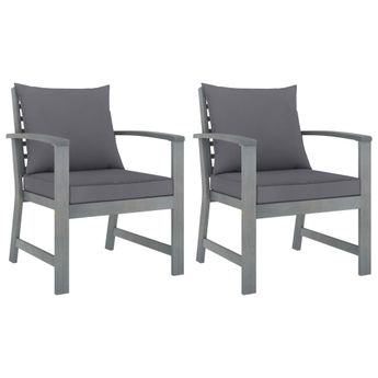 vidaXL Garden Chairs 2 pcs with Dark Grey Cushions Solid Acacia Wood