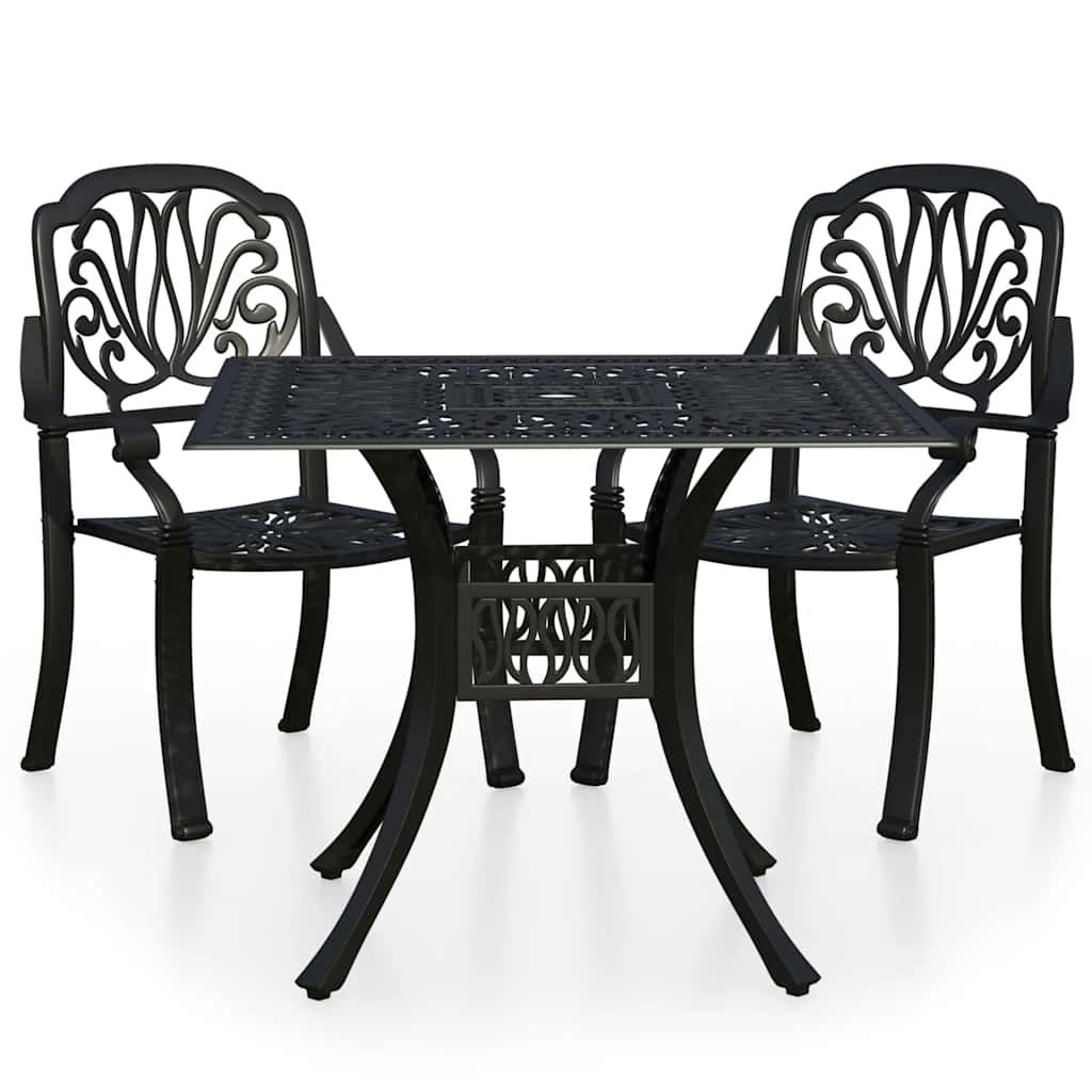 vidaXL 3 Piece Bistro Set Cast Aluminum Black