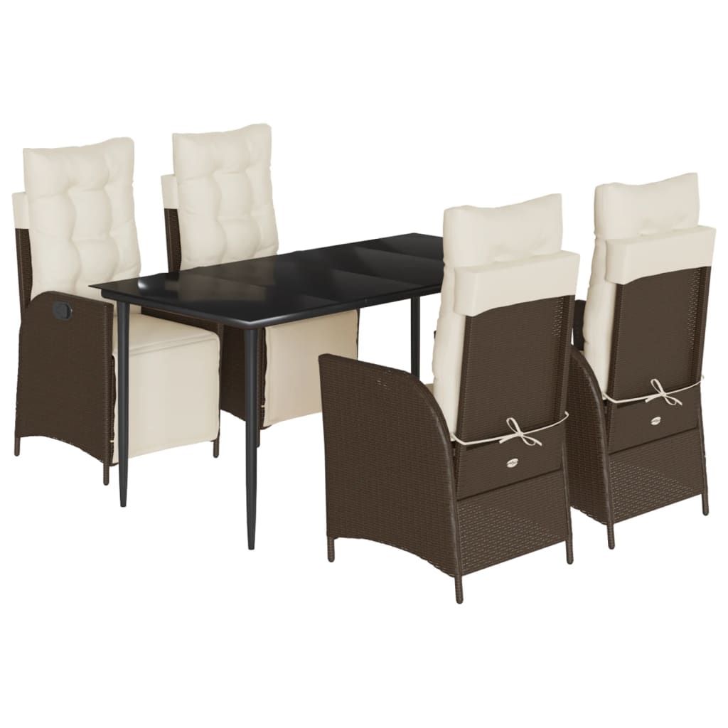 vidaXL 5 Piece Garden Dining Set with Cushions Brown Poly Rattan
