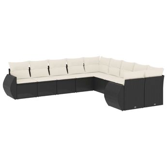 vidaXL 10 Piece Garden Sofa Set with Cushions Black Poly Rattan
