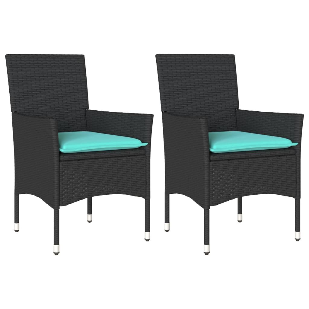 vidaXL Patio Chairs with Cushions 2 pcs Black Poly Rattan