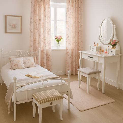A Provençal dream in a gray-pink bedroom