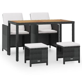 vidaXL 5 Piece Patio Dining Set Poly Rattan and Acacia Wood Black