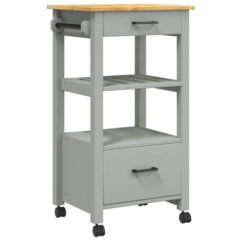 vidaXL Kitchen Trolley MONZA 18.9"x15.7"x34.8" Solid Wood Pine